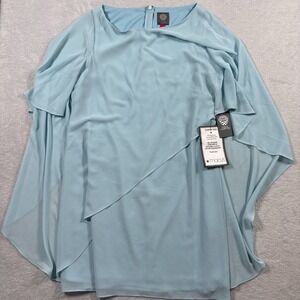 Vince Camuto Popover Dress Womens 12 Sky Blue Chiffon Asymmetrical Round Neck